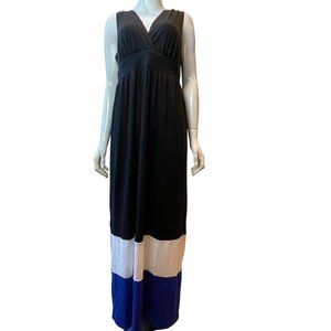 HALO Womens Maxi Dress COLORBLOCK 80A5HS5156 Wide Strap V Neck Black Blue Size L